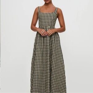 Princess Polly black & cream maxi dress side zip square neck shirred back size 4